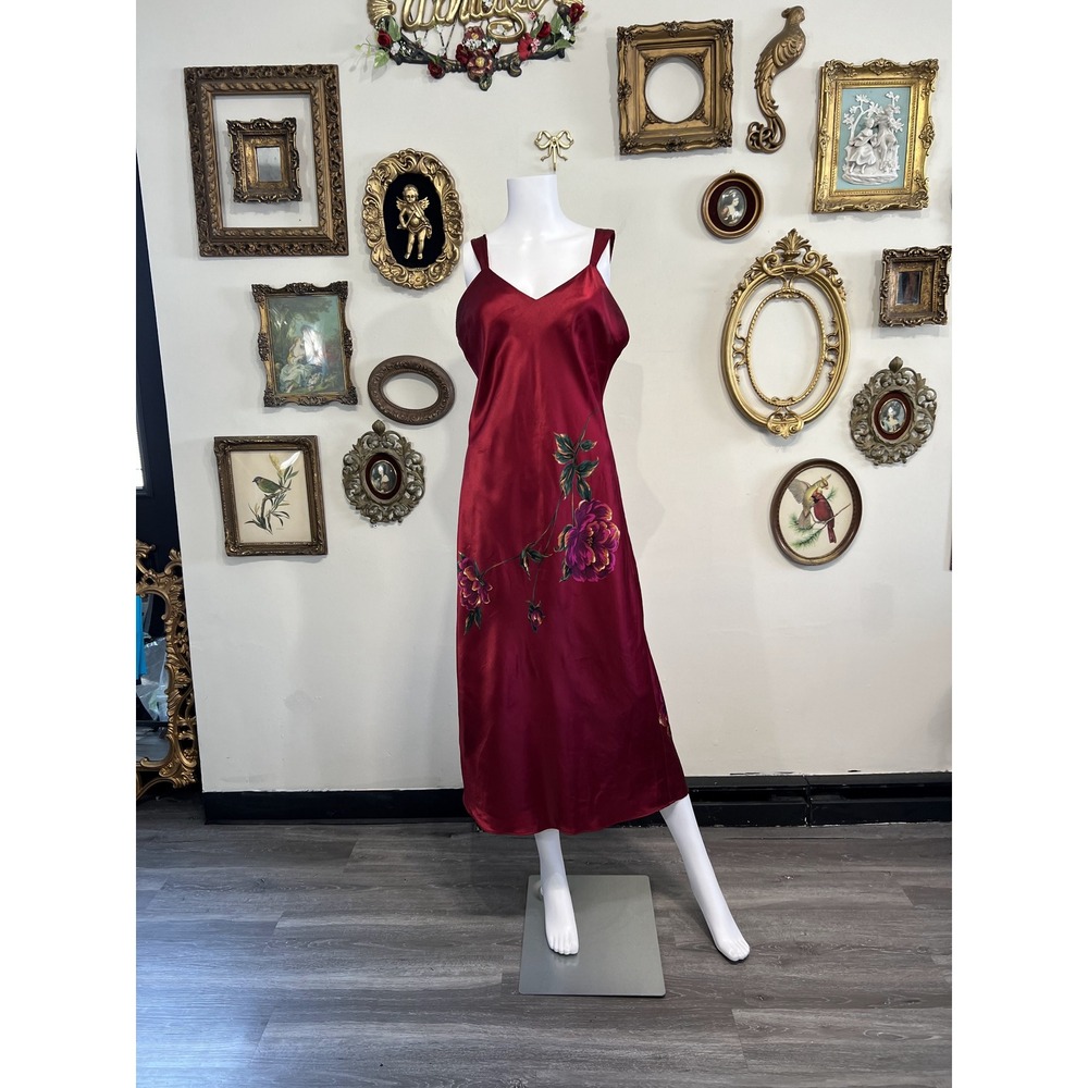 Inner Most Vintage Red Floral Satin Slip Dress Size M